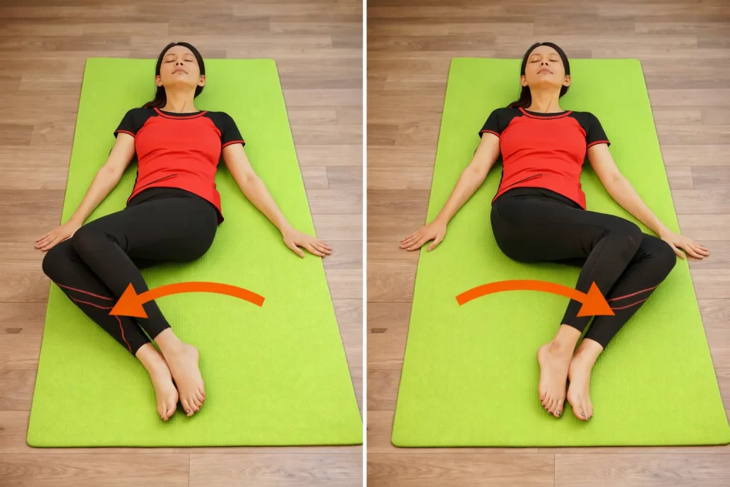 仰向けで膝を曲げ、左右に倒して体幹をゆるめる膝倒し運動