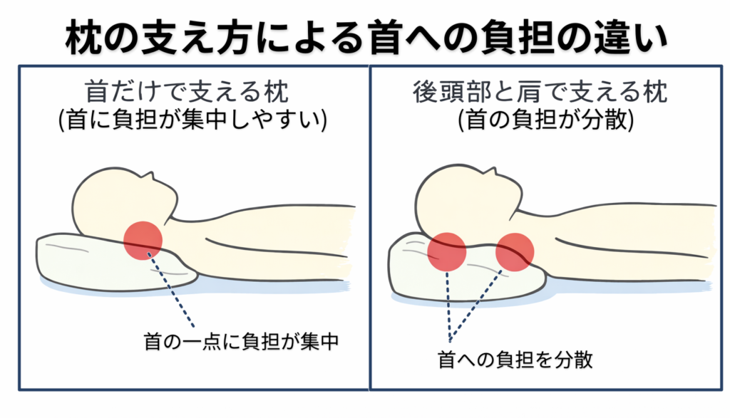 首だけで支える枕と後頭部と肩で支える枕の違い