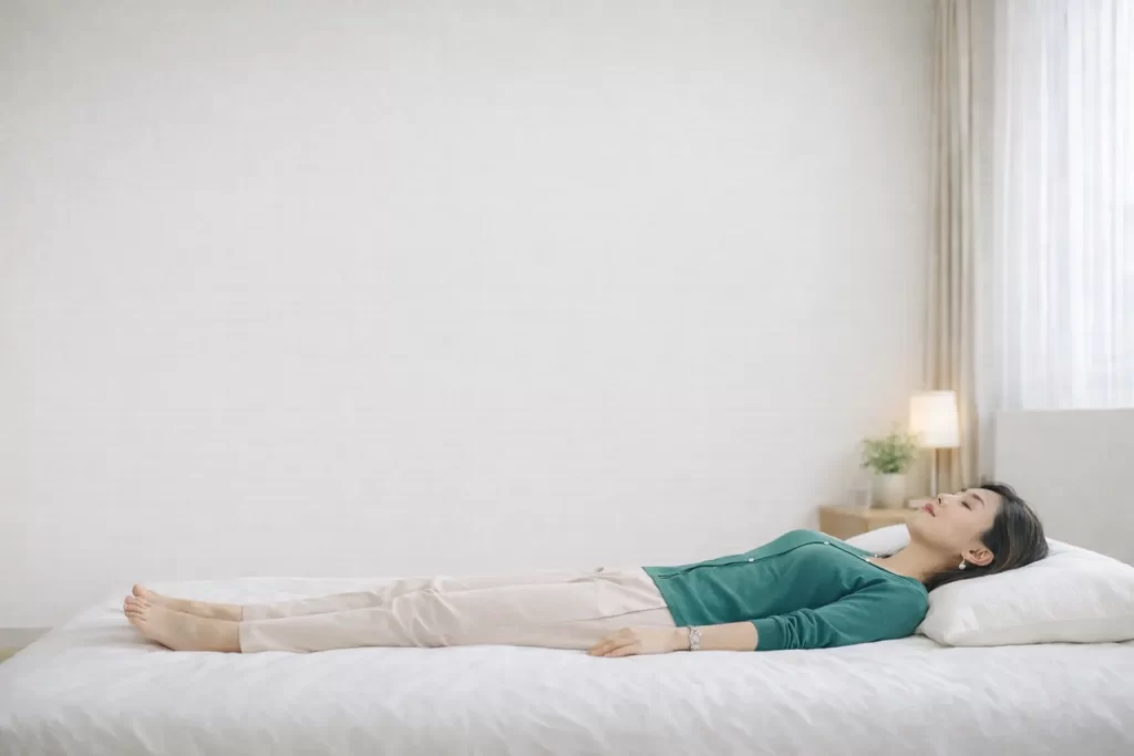 腰に負担をかけない仰向け寝姿勢｜首のカーブを支える枕の高さ